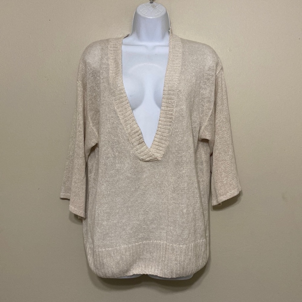 Chico's blouse linen deep V-neck women 1 lagenlook y2k office casual Beach Retro